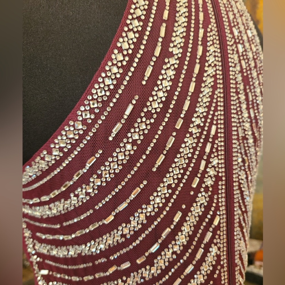 Say Yes to the Prom Jeweled High Neck Maxi Dress, jeweled collar wine red sz 5 - Picture 3 of 15